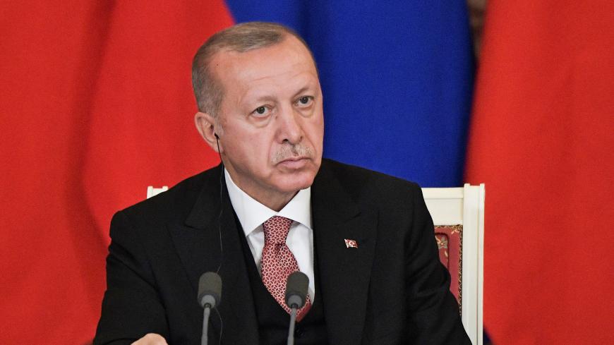 Turkish President Tayyip Erdogan attends a news briefing following the talks with his Russian counterpart Vladimir Putin at the Kremlin in Moscow, Russia April 8, 2019. Sputnik/Alexei Nikolsky/Kremlin via REUTERS ATTENTION EDITORS - THIS IMAGE WAS PROVIDED BY A THIRD PARTY. - RC14E4FB8380