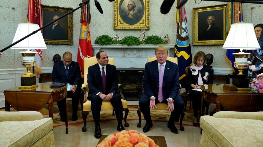 U.S. President Donald Trump meets with Egypt's President Abdel Fattah Al Sisi in the Oval Office at the White House in Washington, U.S., April 9, 2019. REUTERS/Kevin Lamarque - RC164AD91510