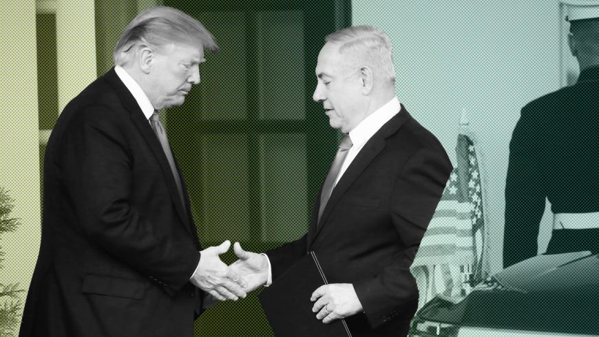 U.S. President Donald Trump and Israel's Prime Minister Benjamin Netanyahu shake hands as Netanyahu departs the White House from the West Wing in Washington, U.S. March 25, 2019. REUTERS/Leah Millis - RC12B9AA4CE0