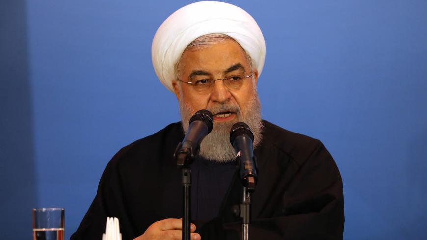 Iranian President Hassan Rouhani speaks during a meeting with tribal leaders in Kerbala, Iraq, March 12, 2019. REUTERS/Abdullah Dhiaa Al-Deen - RC1138FEB880