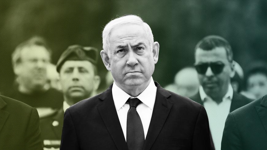 Israeli Prime Minister Benjamin Netanyahu attends a ceremony marking the annual Holocaust Remembrance Day at Yad Vashem Holocaust Memorial in Jerusalem May 2, 2019.  Abir Sultan/Pool via REUTERS - RC1803942700