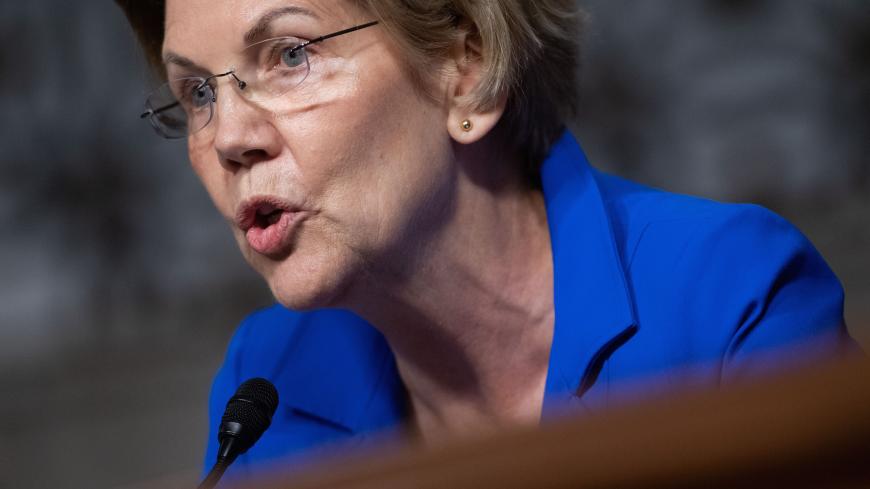 US Senator Elizabeth Warren, Democrat of Massachusetts, questions US Secretary of the Army Mark Esper, nominee to be Secretary of Defense, during a Senate Armed Services Committee confirmation hearing on Capitol Hill in Washington, DC, July 16, 2019. (Photo by SAUL LOEB / AFP)        (Photo credit should read SAUL LOEB/AFP/Getty Images)