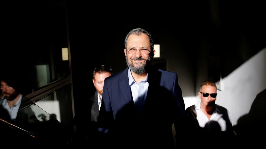 Former Israeli Prime Minister Ehud Barak arives before  delivering a statement in Tel Aviv, Israel June 26, 2019. REUTERS/Corinna Kern - RC13F7AADBC0
