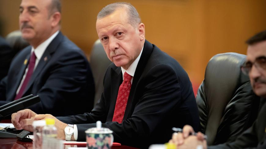 Turkish President Recep Tayyip Erdogan attends a meeting with China's President Xi Jinping at the Great Hall of the People in Beijing, China, July 2, 2019. Mark Schiefelbein/Pool via REUTERS - RC14F48E3B00