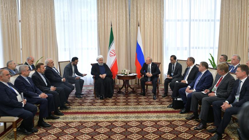 Russia's President Vladimir Putin and Iran's President Hassan Rouhani attend a meeting on the sidelines of the Shanghai Cooperation Organisation (SCO) summit in Bishkek, Kyrgyzstan June 14, 2019. Sputnik/Alexei Druzhinin/Kremlin via REUTERS ATTENTION EDITORS - THIS IMAGE WAS PROVIDED BY A THIRD PARTY. - RC1D5FA36790