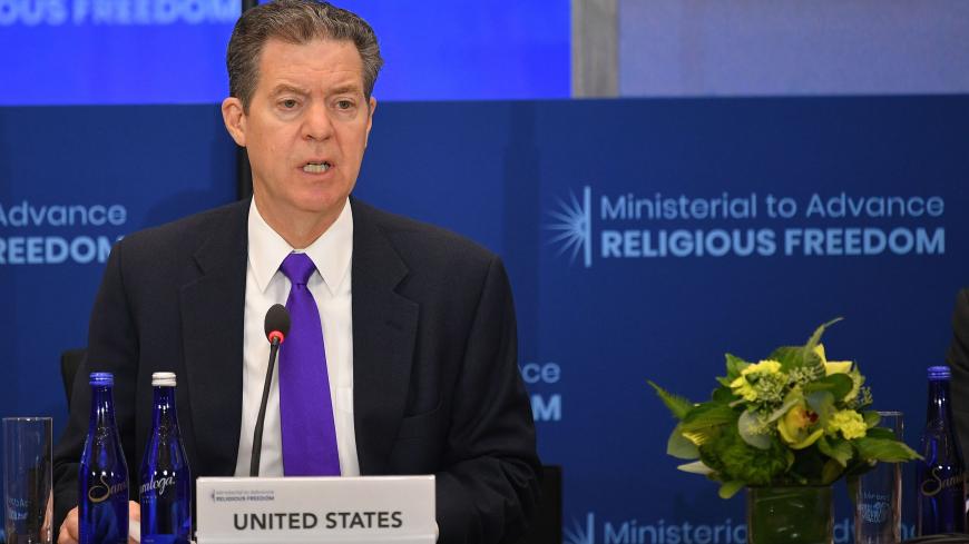 US Ambassador-at-Large for International Religious Freedom Sam Brownback speaks during the second Ministerial to Advance Religious Freedom in the Loy Henderson Auditorium of the State Department in Washington, DC on July 18, 2019. (Photo by MANDEL NGAN / AFP) (Photo credit should read MANDEL NGAN/AFP/Getty Images)