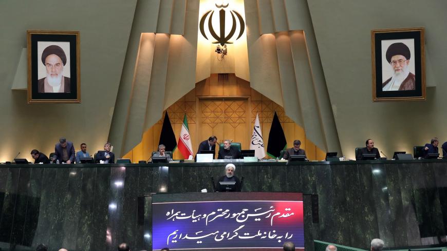 TEHRAN, IRAN - SEPTEMBER 3: (----EDITORIAL USE ONLY  MANDATORY CREDIT - "IRANIAN PRESIDENCY / HANDOUT" - NO MARKETING NO ADVERTISING CAMPAIGNS - DISTRIBUTED AS A SERVICE TO CLIENTS----) Iranian President Hassan Rouhani delivers a speech during the parliamentary session held to receive votes of confidence for 4 ministers at the Iranian Parliament, in Tehran, Iran on September 3, 2019. (Photo by Iranian Presidency / Handout/Anadolu Agency via Getty Images)