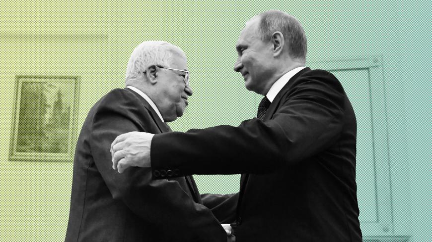 Russian President Vladimir Putin (R) shakes hands with Palestinian President Mahmud Abbas during their meeting at the Kremlin in Moscow on July 14, 2018. (Photo by Yuri KADOBNOV / AFP)        (Photo credit should read YURI KADOBNOV/AFP/Getty Images)