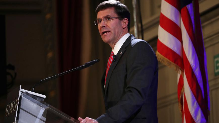 U.S. Defense Secretary Mark Esper speaks during an event at the Concert Noble in Brussels, Belgium October 24, 2019. Francisco Seco/Pool via REUTERS - RC1B74F188D0