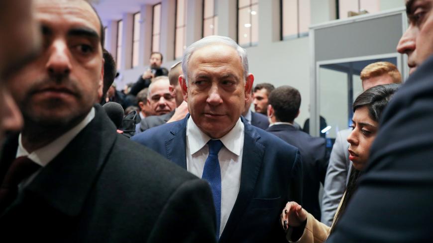 Israeli Prime Minister Benjamin Netanyahu is seen following the signing of a deal with Greece and Cyprus to build the EastMed subsea pipeline to carry natural gas from the eastern Mediterranean to Europe, at the Zappeion Hall in Athens, Greece, January 2, 2020. REUTERS/Alkis Konstantinidis     TPX IMAGES OF THE DAY - RC2T7E9ZMP7A