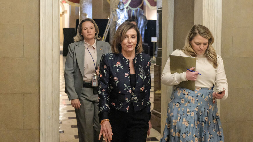 WASHINGTON, DC - JANUARY 09: Speaker of the House Nancy Pelosi, (D-CA) walks on the House floor to a reception on Capitol Hill on January 9, 2020 in Washington, DC. The House voted Thursday to restrict President Trumps military actions against Iran. (Photo by Alex Wroblewski/Getty Images)