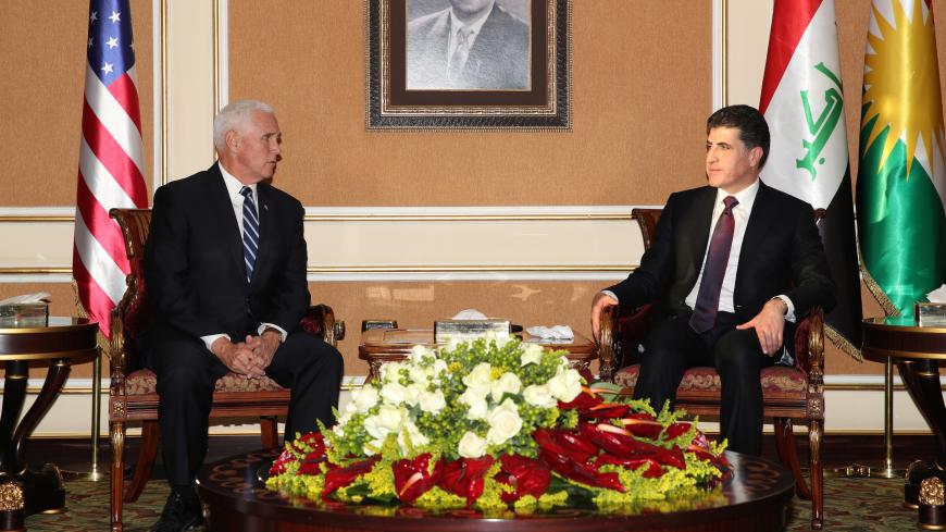 U.S. Vice President Mike Pence and his delegation meet with President of the Kurdistan region in Iraq Nechirvan Barzani in the VIP terminal at Erbil International Airport in Erbil, Iraq November 23, 2019. REUTERS/Jonathan Ernst - RC29HD9C15KU
