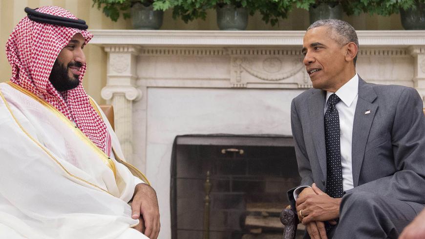 WASHINGTON, UNITED STATES - JUNE 17: Mohammad Bin Salman Al Saud (L), Defense Minister of Saudi Arabia and US President Barack Obama meet at White House in Washington, D.C, USA on June 17, 2016. (Photo by Pool/Anadolu Agency/Getty Images)
