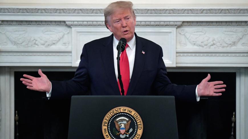 U.S. President Donald Trump makes remarks during the White House Business Session with the nation's governors in the State Dining Room of the White House, Washington, DC, U.S., February 10, 2020.            REUTERS/Mike Theiler - RC2TXE9F4HJ0