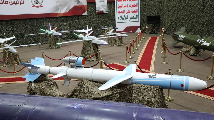 Missiles and drone aircraft are seen on display at an exhibition at an unidentified location in Yemen in this undated handout photo released by the Houthi Media Office on September 17, 2019. Houthi Media Office/Handout via REUTERS. ATTENTION EDITORS - THIS IMAGE HAS BEEN SUPPLIED BY A THIRD PARTY. - RC167A191840