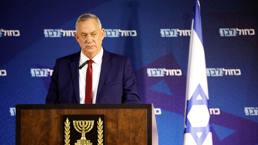 Benny Gantz, head of Blue and White party, gives a statement to the media in Ramat Gan, Israel March 1, 2020. REUTERS/Nir Elias - RC20BF95LO81