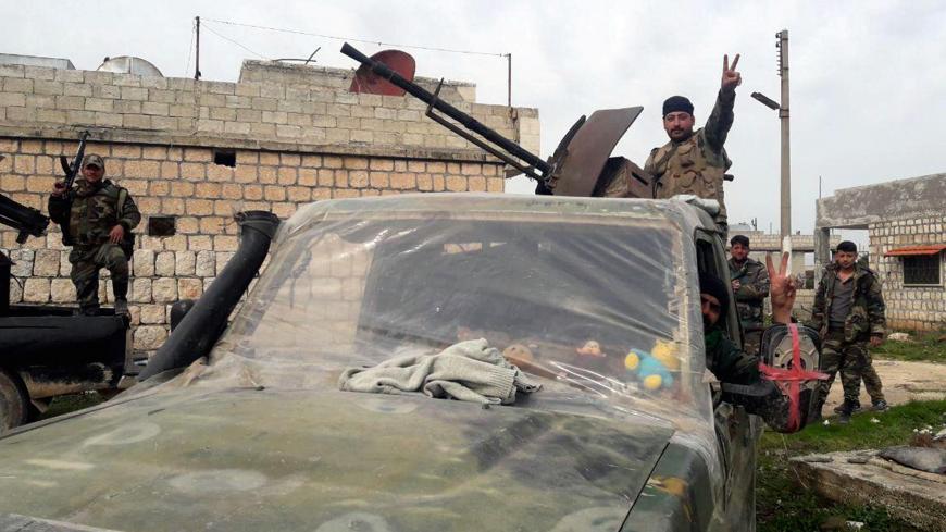 Syrian army soldiers gesture in southern Idlib province, Syria in this handout released by SANA on March 5, 2020. SANA/Handout via REUTERS ATTENTION EDITORS - THIS IMAGE WAS PROVIDED BY A THIRD PARTY. REUTERS IS UNABLE TO INDEPENDENTLY VERIFY THIS IMAGE - RC2WDF9OXEEJ
