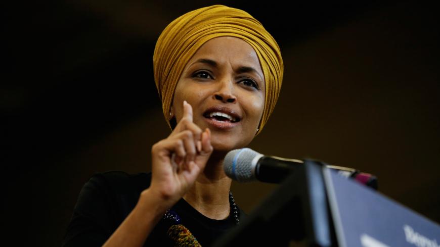 U.S. Representative Ilhan Omar (D-MN) introduces Democratic 2020 U.S. presidential candidate and U.S. Senator Bernie Sanders (I-VT) at a campaign event in Nashua, New Hampshire, U.S., December 13, 2019.  REUTERS/Elizabeth Frantz - RC2PUD9RWMHC