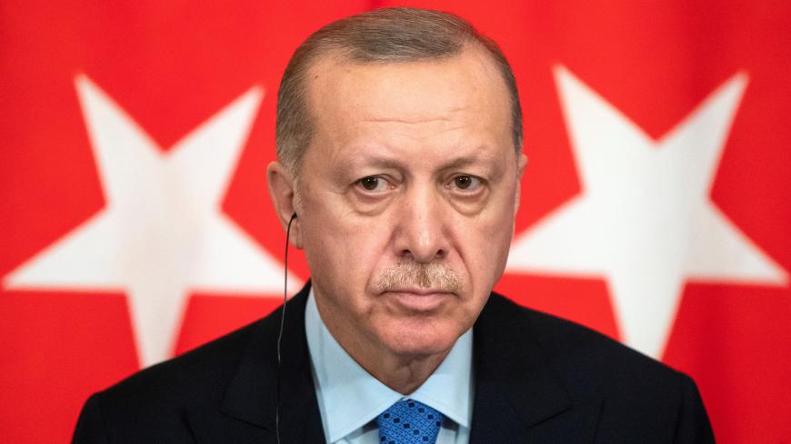 Turkish President Tayyip Erdogan attends a joint news conference with Russian President Vladimir Putin (not pictured) following their talks in Moscow, Russia March 5, 2020. Pavel Golovkin/Pool via REUTERS - RC2UDF9BM4UQ