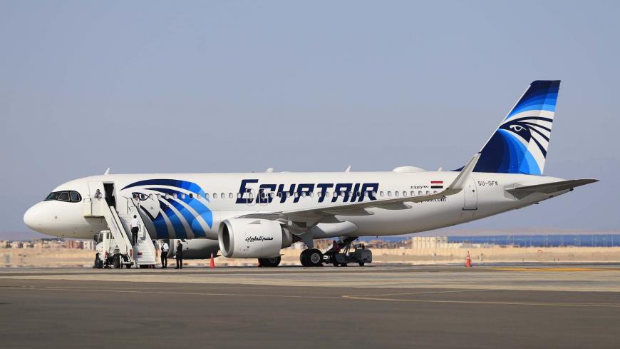 This picture taken on June 20, 2020 shows a view of an EgyptAir Airbus A320neo aircraft on the tarmac at Sharm el-Sheikh International Airport, in the Red Sea resort city at the southern tip of the Sinai peninsula. (Photo by Khaled DESOUKI / AFP) (Photo by KHALED DESOUKI/AFP via Getty Images)