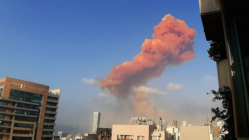 A picture shows the scene of a huge explosion that rocked the Lebanese capital Beirut on August 4, 2020. - A large explosion rocked the Lebanese capital Beirut on August 4, an AFP correspondent said. The blast, which rattled entire buildings and broke glass, was felt in several parts of the city. (Photo by Janine HAIDAR / AFP) (Photo by JANINE HAIDAR/AFP via Getty Images)