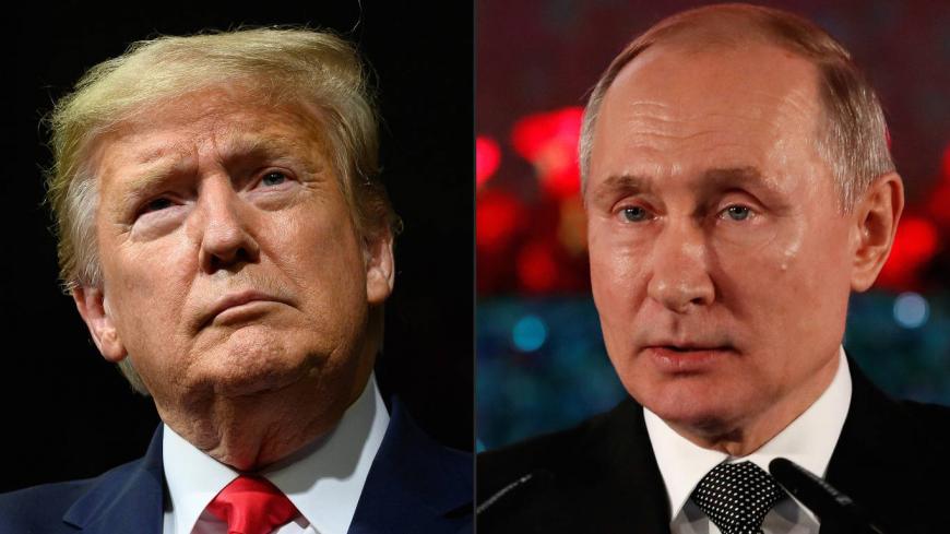 (COMBO) This combination of pictures created on February 21, 2020 shows
US President Donald Trump delivers remarks at a Keep America Great rally in Phoenix, Arizona, on February 19, 2020.
Russian President Vladimir Putin delivers a speech during a ceremony in Jerusalem on January 23, 2020 commemorating the people of Leningrad during the Second World War Nazi siege on the city. - President Donald Trump on february 21, 2020 dismissed reported warnings by US intelligence that Russia is meddling in this year's 