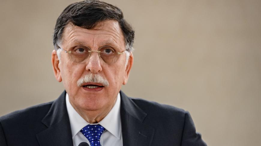 President of the Presidency Council of the Government of National Accord of Libya Faiez Mustafa Serraj delivers a speech at the UN Human Rights Council's main annual session on February 24, 2020 in Geneva. (Photo by Fabrice COFFRINI / AFP) (Photo by FABRICE COFFRINI/AFP via Getty Images)