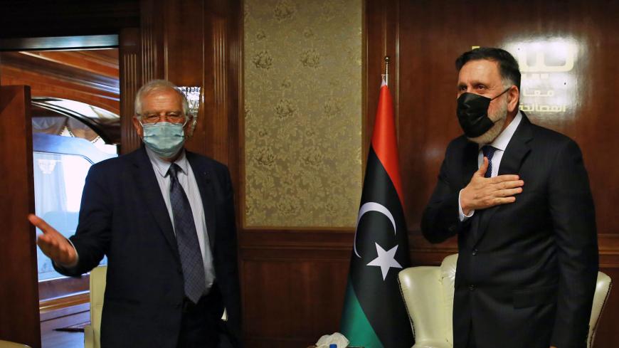 EU's foreign policy chief Josep Borrell (L) meets with the head of the Tripoli-based Government of National Accord Fayez al-Sarraj in Tripoli on September 1, 2020. (Photo by - / AFP) (Photo by -/AFP via Getty Images)
