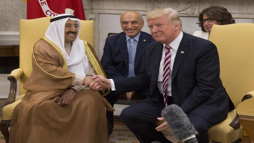 WASHINGTON, DC - SEPTEMBER 07:  (AFP OUT) U.S. President Donald Trump (R) meets with Amir Sabah al-Ahmed al-Jaber al-Sabah of Kuwait in the Oval Office of The White House  September 7, 2017 in Washington, DC. The two leaders are scheduled to conduct a joint news conference, following meetings and a working luncheon.  (Photo by Chris Kleponis-Pool/Getty Images)
