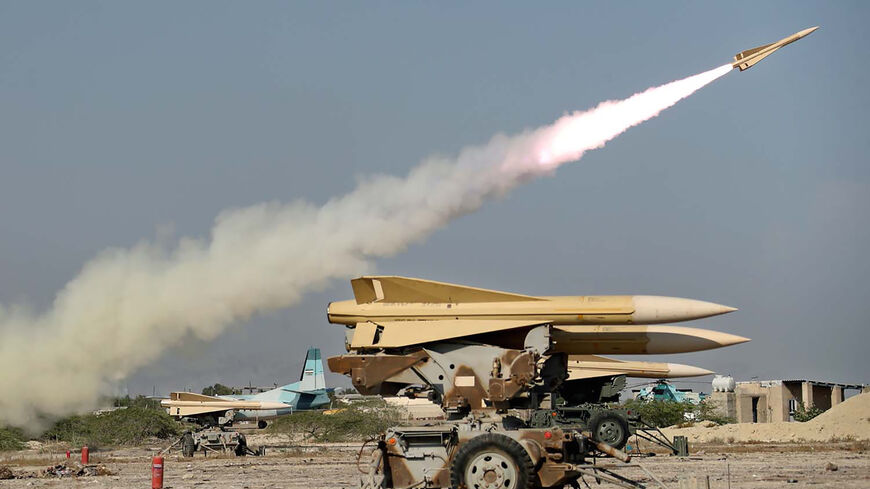 A handout picture provided by the Iranian Army official website on September 10, 2020, shows an Iranian Shalamcheh missile being fired during a military exercise in the Gulf, near the  strategic strait of Hormuz in southern Iran. - The Iranian navy began a three-day exercise in the Sea of Oman near the strategic Strait of Hormuz today, deploying an array of warships, drones and missiles. One of the exercise's objectives is to devise "tactical offensive and defensive strategies for safeguarding the country's
