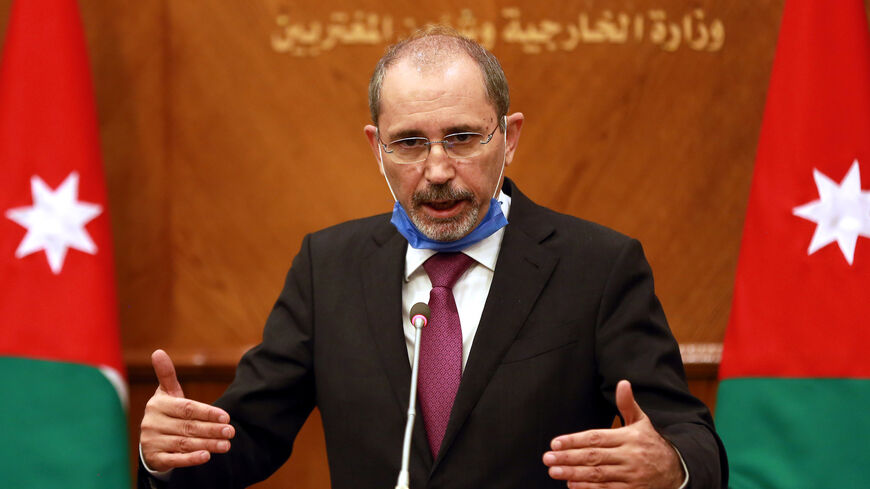 Jordanian Foreign Minister Ayman Safadi is pictured in the Jordanian capital Amman during an international meeting to discuss the Israel-Palestinian peace process, on September 24, 2020. (Photo by Khalil MAZRAAWI / POOL / AFP) (Photo by KHALIL MAZRAAWI/POOL/AFP via Getty Images)