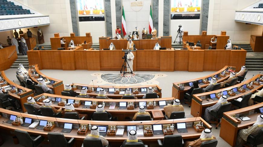This picture shows a general view of Kuwait's Parliament meeting during which Sheikh Nawaf al-Ahmad Al-Sabah was sworn in as the country's new Emir, in Kuwait City on September 30, 2020. - Kuwait today swore in its new emir, Sheikh Nawaf al-Ahmad Al-Sabah, after the death of his half-brother, Sheikh Sabah, who died in the US at the age of 91. (Photo by Yasser Al-Zayyat / AFP) (Photo by YASSER AL-ZAYYAT/AFP via Getty Images)