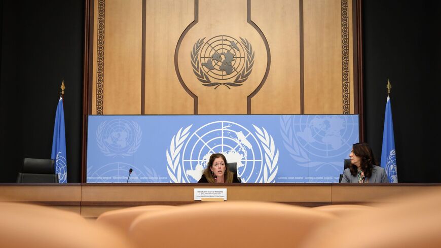 Deputy Special Representative of the UN Secretary-General for Political Affairs in Libya Stephanie Williams attends a press conference on talks between the rival factions in the Libya conflict on October 21, 2020 at the United Nations offices in Geneva. - The UN's Libya envoy said she was "quite optimistic" about the prospects of a ceasefire emerging from ongoing talks between the two warring factions. Two days into the talks at the United Nations in Geneva, scheduled to last until October 24, 2020, the two