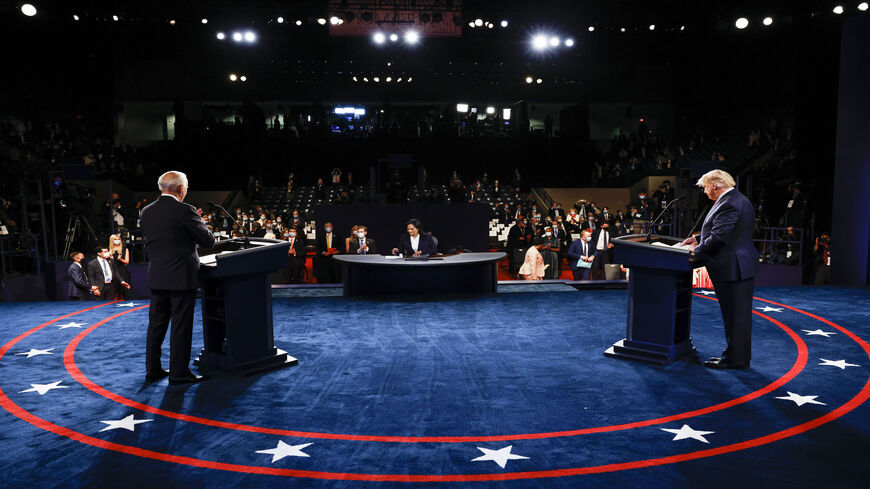 NASHVILLE, TENNESSEE - OCTOBER 22: U.S. President Donald Trump and Democratic presidential nominee Joe Biden participate in the final presidential debate at Belmont University on October 22, 2020 in Nashville, Tennessee. This is the last debate between the two candidates before the November 3 election.  (Photo by Jim Bourg-Pool/Getty Images)
