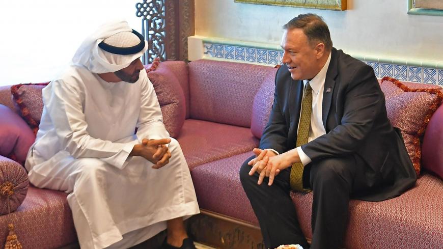 US Secretary of State Mike Pompeo (C) and US special representative on Iran Brian Hook (R) take in a meeting with Abu Dhabi Crown Prince Mohamed bin Zayed al-Nahyan in Abu Dhabi, United Arab Emirates, on September 19, 2019. (Photo by MANDEL NGAN / POOL / AFP) (Photo credit should read MANDEL NGAN/AFP via Getty Images)