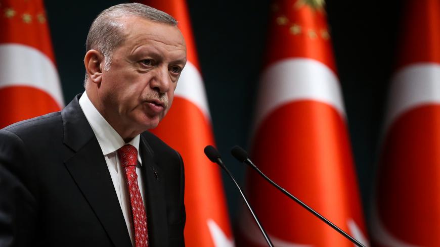 Turkish President Recep Tayyip Erdogan delivers a speech following a cabinet meeting, in Ankara, on June 9, 2020. (Photo by Adem ALTAN / AFP) (Photo by ADEM ALTAN/AFP via Getty Images)