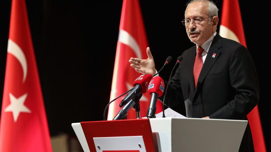 Main opposition Republican People's Party (CHP) leader Kemal Kilicdaroglu makes a press statement at his party's headquarters in Ankara, on September 16, 2020. (Photo by Adem ALTAN / AFP) (Photo by ADEM ALTAN/AFP via Getty Images)