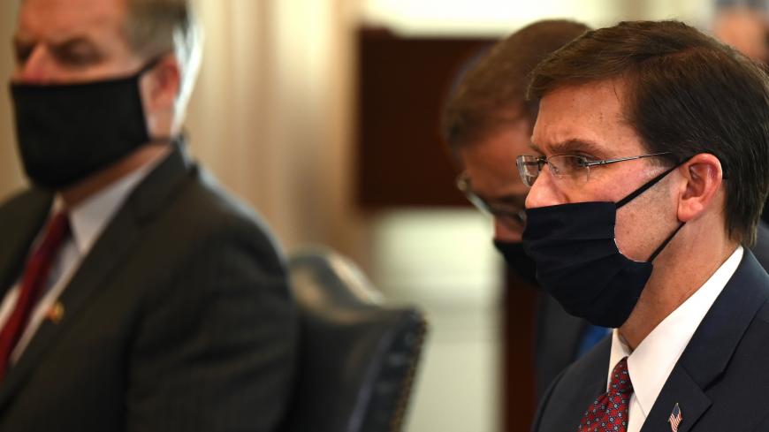 US Secretary of Defense Mark Esper meets with Bulgarian Minister of Defense Krasimir Karakachanov(not seen) at the Pentagon in Washington, DC, on October 6, 2020. (Photo by JIM WATSON / AFP) (Photo by JIM WATSON/AFP via Getty Images)