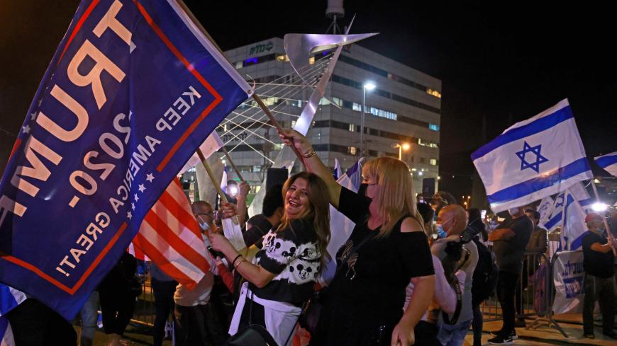 Israeli Right wing Likud party affiliates and supporters od US President Donald Trump attend a pre-election rally in the Israeli city of Beit Shemesh on Novemver 2, 2020, ahead of the US presidential election. (Photo by Menahem KAHANA / AFP) (Photo by MENAHEM KAHANA/AFP via Getty Images)