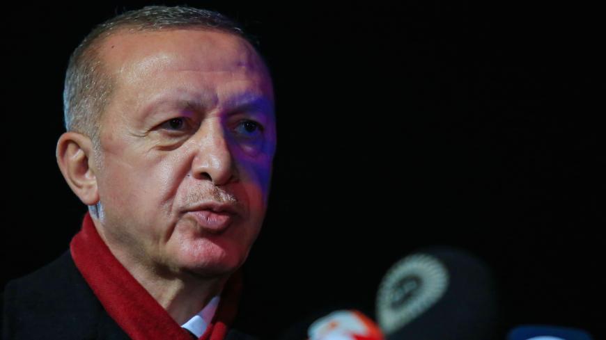 VAROSHA, CYPRUS - NOVEMBER 15: Turkey's President Recep Tayyip Erdogan  speaks on November 15, 2020 in the disputed coastal town of Varosha in Famagusta, Cyprus, after a picnic. (Photo by Alexis Mitas/Getty Images)