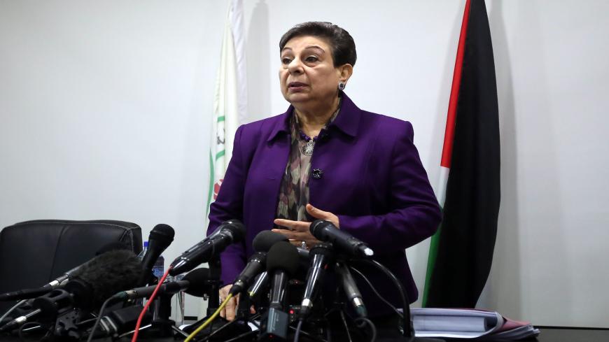 The Palestine Liberation Organisation (PLO) executive committe member, Hanan Ashrawi arrives for a press conference on February 24, 2015 in the West Bank city of Ramallah, a day after a verdict of a New York court was issued finding the Palestinian leadership responsible for six deadly attacks in Jerusalem that killed Americans. In a verdict issued late on February 23, a US jury found the Ramallah-based Palestinian Authority and the PLO responsible for six attacks which killed 33 people and wounded more tha