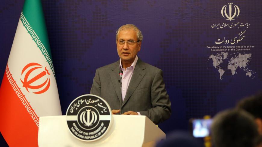 Iranian government spokesman Ali Rabiei speaks during a news conference in the capital Tehran on July 22, 2019. - Iran's seizure of a British-flagged oil tanker in the Strait of Hormuz was a "legal measure", Rabiei said otoday.
Iran impounded the Stena Impero tanker on July 19, on allegations it failed to respond to distress calls and turned off its transponder after hitting a fishing boat. (Photo by str / AFP)        (Photo credit should read STR/AFP via Getty Images)