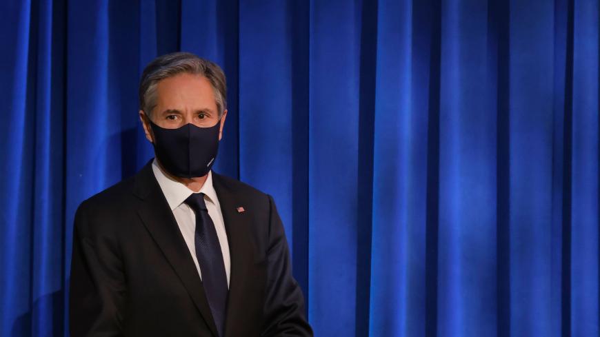 US Secretary of State Antony Blinken faces reporters during his first press briefing at the State Department in Washington, DC, on January 27, 2021. (Photo by CARLOS BARRIA / POOL / AFP) (Photo by CARLOS BARRIA/POOL/AFP via Getty Images)