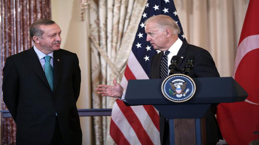WASHINGTON, DC - MAY 16:  U.S. Vice President Joseph Biden (R) speaks as Prime Minister of Turkey Recep Tayyip Erdogan (L) looks on during a luncheon at the State Department May 16, 2013 in Washington, DC. Prime Minister Erdogan was on a visit in Washington and had talks on Syria with U.S. President Barack Obama.  (Photo by Alex Wong/Getty Images)