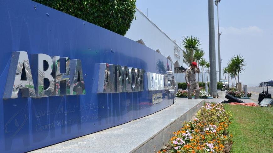 A picture taken during a guided tour with the Saudi military on June 13, 2019 shows the welcoming sign at Abha airport in the popular mountain resort of the same name in the southwest of Saudi Arabia, one day after a Yemeni rebel missile attack on the civil airport wounded 26 civilians. - Saudi Arabia accused its arch-foe Tehran of ordering the missile strike on the airport on June 12, drawing promises of "stern action" from the Saudi-led coalition fighting the Yemeni Huthi rebels. (Photo by Fayez Nureldine