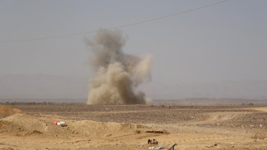 Saudi-backed government troops repel a Huthi rebel offensive on oil-rich Marib, some 120 kilometres (75 miles) east of Yemen's rebel-held capital Sanaa, on February 14, 2021. - The UNs humanitarian chief said he was "very alarmed" by a Huthi rebel assault on the Yemeni governments last northern stronghold of Marib, saying it could endanger millions of civilians. (Photo by - / AFP) (Photo by -/AFP via Getty Images)