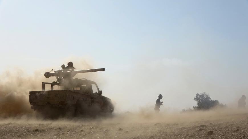 Saudi-backed government troops repel a Huthi rebel offensive on oil-rich Marib, some 120 kilometres (75 miles) east of Yemen's rebel-held capital Sanaa, on February 14, 2021. - The UNs humanitarian chief said he was "very alarmed" by a Huthi rebel assault on the Yemeni governments last northern stronghold of Marib, saying it could endanger millions of civilians. (Photo by - / AFP) (Photo by -/AFP via Getty Images)