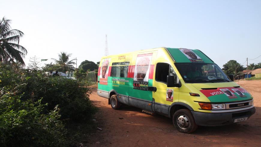 A Convoy of the opposition Presidential candidate, Umaro Sissoco Embalo, during the election campaign, ready to leave Bissau for the interior of the country on November 7th, 2019. - Sissoco was accused by former Prime Minister, Aristides Gomes, of trying to organize a coup'detat that never came into action. Embalo, a leader of the muslim community in Guinea Bissau, denies all of the accusations. It is a tense political period about two weeks before the Presidential elections. (Photo by - / AFP) (Photo by -/