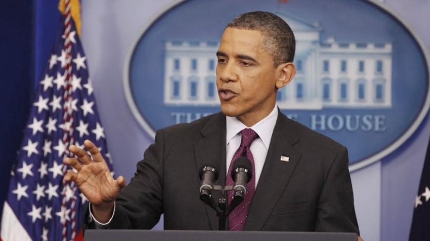 U.S. President Barack Obama holds a news conference from the White House Press Briefing Room in Washington, March 6, 2012. REUTERS/Larry Downing (UNITED STATES - Tags: POLITICS) - RTR2YXLG