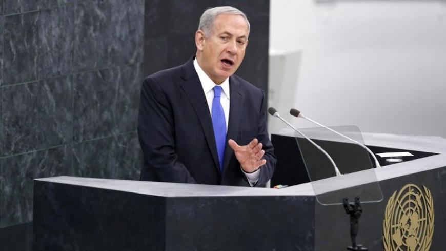 Benjamin Netanyahu, prime minister of Israel, addresses the 68th United Nations General Assembly at the U.N. headquarters in New York, October 1, 2013. REUTERS/Mike Segar (UNITED STATES - Tags: POLITICS) - RTR3FHCG